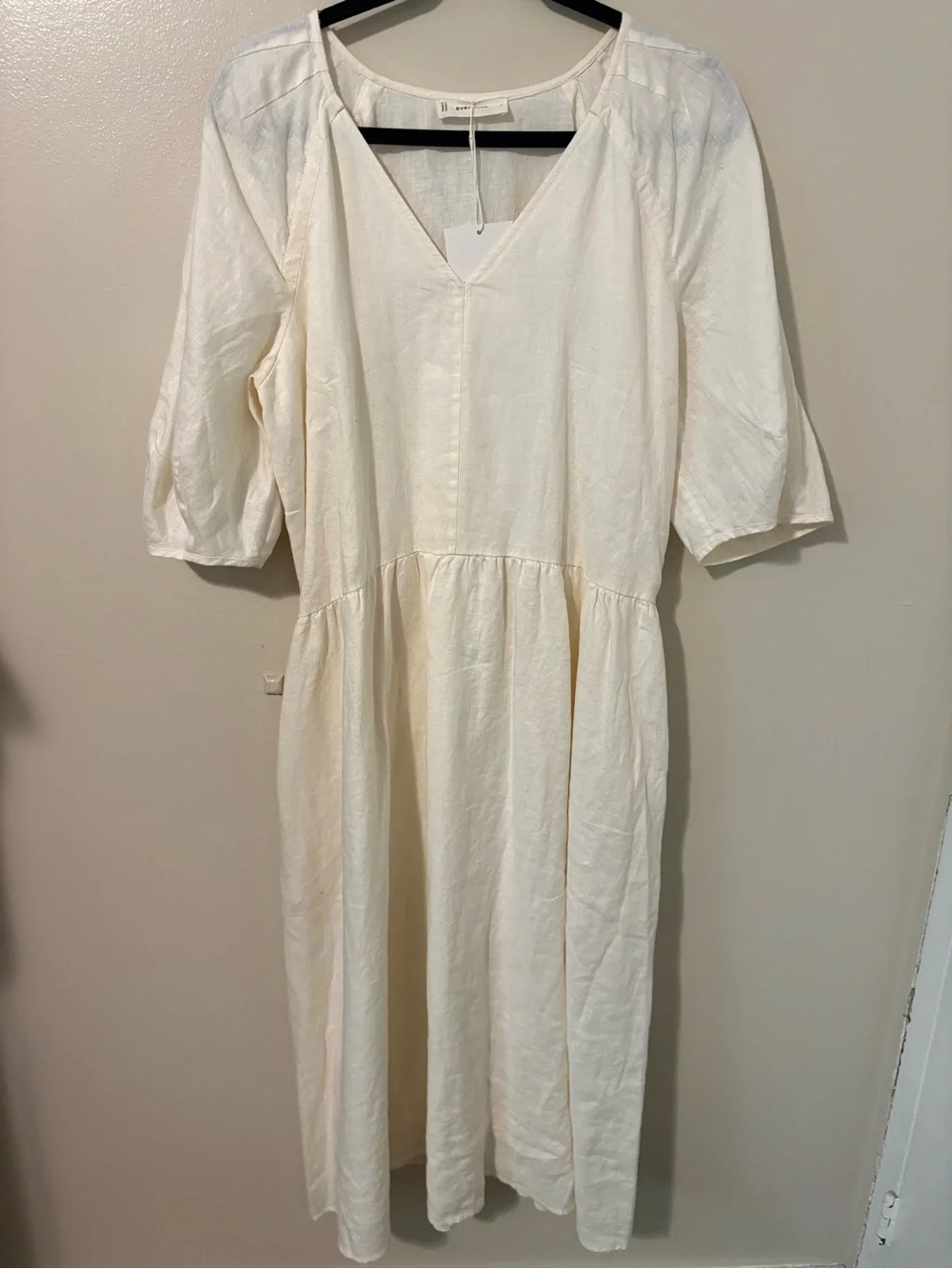Everlane Linen Oversized Puff Sleeve Dress 100% European Flax Lux Pockets Large - Picture 2 of 12